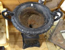 CAST IRON GARDEN URN ON STAND