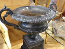 CAST IRON GARDEN URN ON STAND