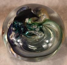 THREE SIGNED ART GLASS PAPERWEIGHTS