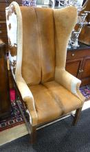 COWHIDE WING-BACK ARMCHAIR