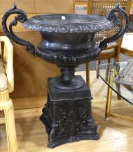 CAST IRON GARDEN URN ON STAND