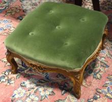PAIR OF FRENCH ARMCHAIRS & FOOTSTOOL