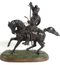 PAIR ANTIQUE BRONZE KNIGHTS ON HORSEBACK