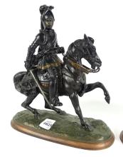 PAIR ANTIQUE BRONZE KNIGHTS ON HORSEBACK