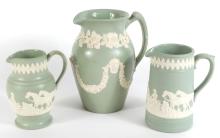 3 ENGLISH JASPERWARE PITCHERS