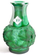 2 CZECH MALACHITE BUD VASES