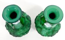 2 CZECH MALACHITE BUD VASES