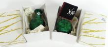 2 CZECH MALACHITE BUD VASES