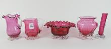 5 PIECES CRANBERRY GLASS