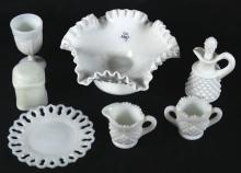 7 PIECES OF VINTAGE MILK GLASS