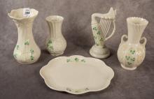 FIVE PIECES OF BELLEEK PORCELAIN