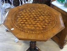 MARQUETRY INLAY PEDESTAL LAMP TABLE