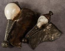 TWO TIBETAN CONCH SHELL TRUMPETS