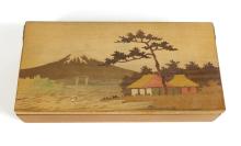 JAPANESE WOOD INLAY CIGARETTE DISPENSER & GAME BOX