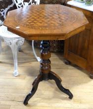 MARQUETRY INLAY PEDESTAL LAMP TABLE