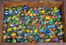 ANTIQUE BOX AND MARBLES