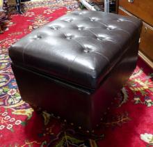 VINYL LEATHER STORAGE OTTOMAN