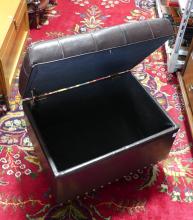 VINYL LEATHER STORAGE OTTOMAN