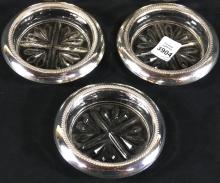 10 MATCHING STERLING SILVER & CRYSTAL COASTERS