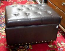 VINYL LEATHER STORAGE OTTOMAN