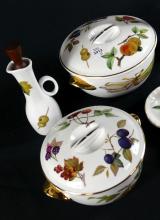 3 ENGLISH EVESHAM SERVING DISHES & OIL/VINEGAR