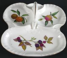 3 ENGLISH EVESHAM SERVING DISHES & OIL/VINEGAR