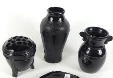 ART DECO BLACK AMETHYST GLASS VASES