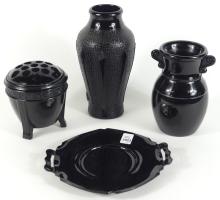 ART DECO BLACK AMETHYST GLASS VASES