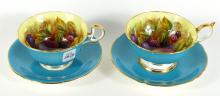 DESIRABLE PAIR OF SIGNED AYNSLEY CUPS & SAUCERS