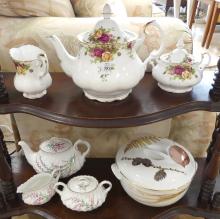 TWO TEA SETS AND COVERED CASSEROLE