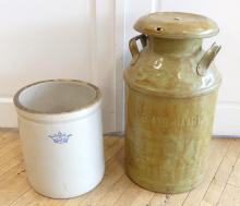 STONEWARE CROCK AND MILK CAN