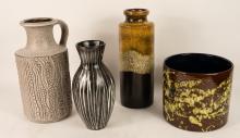 FOUR WEST GERMAN POTTERY VASES