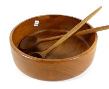 VINTAGE TEAK SALAD/FRUIT BOWL WITH UTENSILS