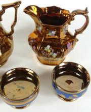 5 PIECES OF ANTIQUE COPPER LUSTRE