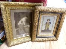 THREE CARVED GILTWOOD FRAMED PRINTS