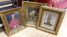 THREE CARVED GILTWOOD FRAMED PRINTS