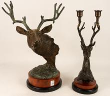 TWO CONTEMPORARY METAL "DEER" SCULPTURES