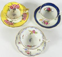 3 ANTIQUE COALPORT CUPS & SAUCERS