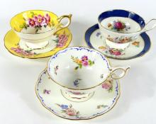 3 ANTIQUE COALPORT CUPS & SAUCERS