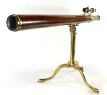 SIGNED ENGLISH MAHOGANY BARREL TELESCOPE