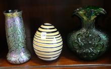 THREE ART GLASS VASES