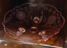 FOOTED CORNFLOWER BOWLS AND PAPERWEIGHT