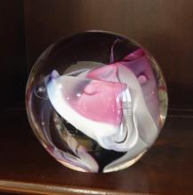 FOOTED CORNFLOWER BOWLS AND PAPERWEIGHT
