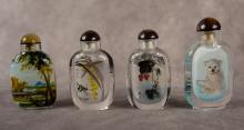 FOUR CHINESE GLASS SNUFF BOTTLES