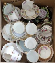 BOX LOT OF CUPS AND SAUCERS
