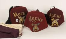 THREE MOCHA SHRINERS FEZ HATS