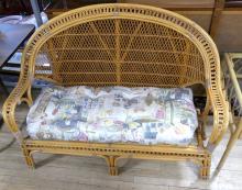 RATTAN SETTEE AND SIDE TABLE