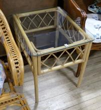 RATTAN SETTEE AND SIDE TABLE
