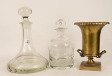 TWO DECANTERS AND VASE