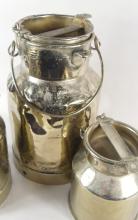 THREE ANTIQUE BRASS MILK CONTAINERS
